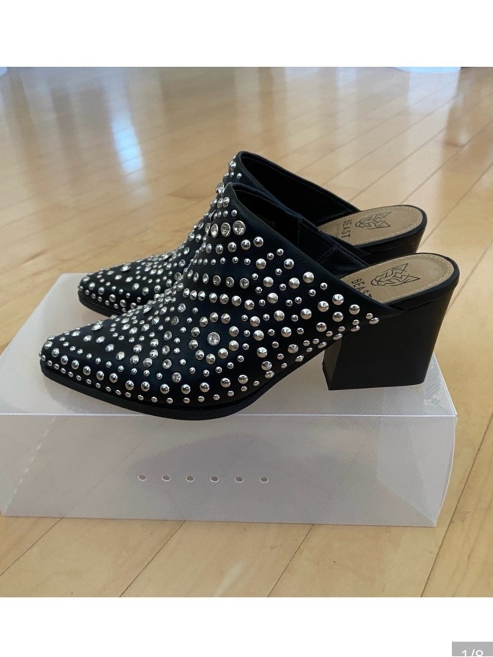 BEAST FASHION Western Studded Block Heeled Black Mules